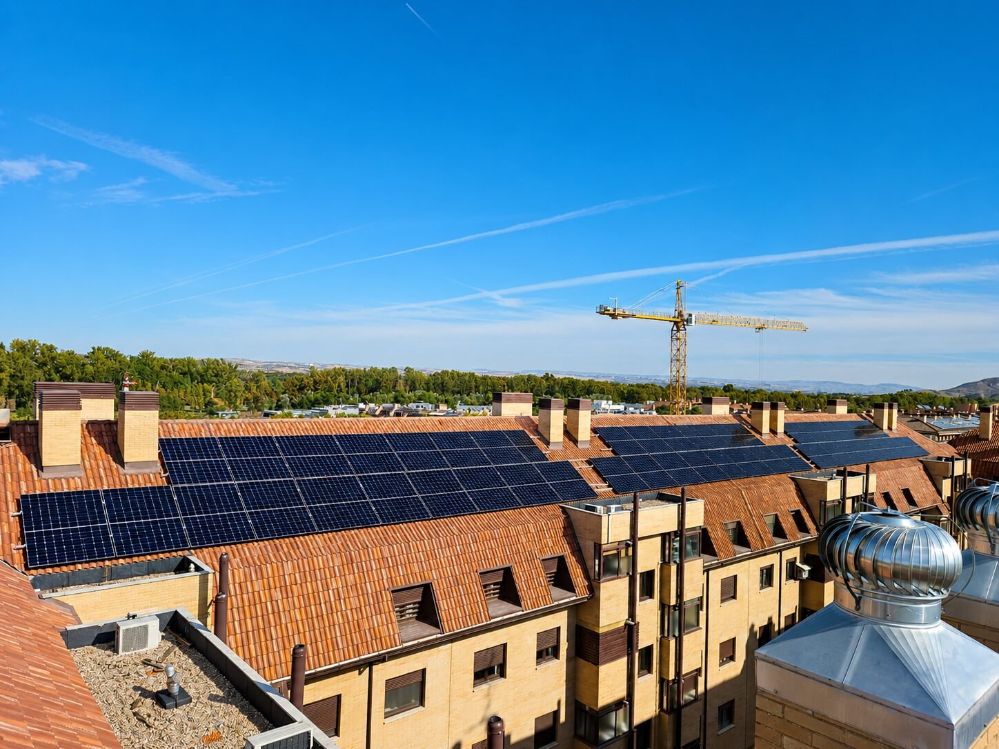 Instalación fotovoltaica de gran potencia sobre las cubiertas de una comunidad de edificios