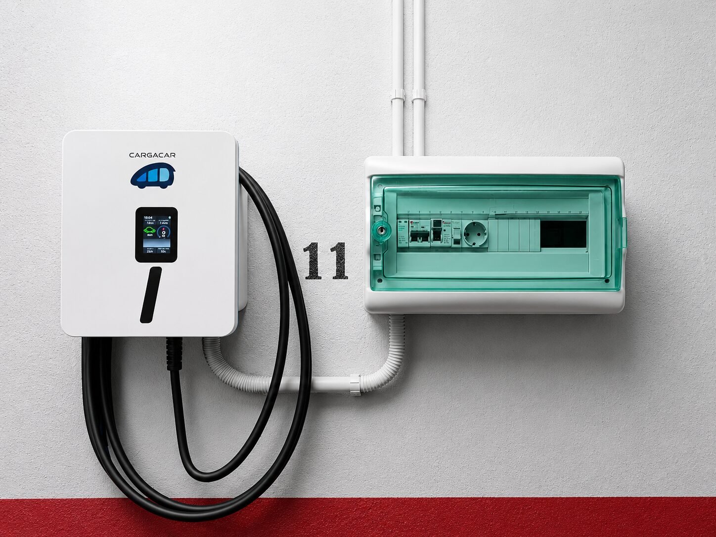 Punto de recarga para vehículo eléctrico instalado por Gamo Solar en una vivienda particular