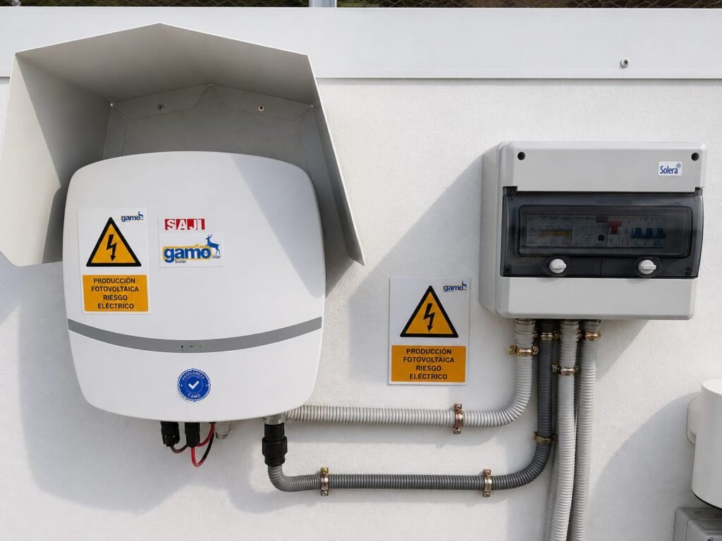 Paneles fotovoltaicos e inversor SAJ instalados por Gamo Solar en Llanera