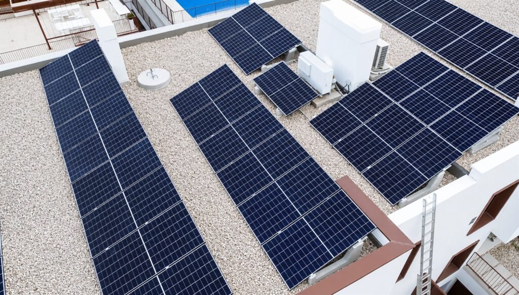 Paneles fotovoltaicos y batería instalados por Gamo Solar en una vivienda de Madrid