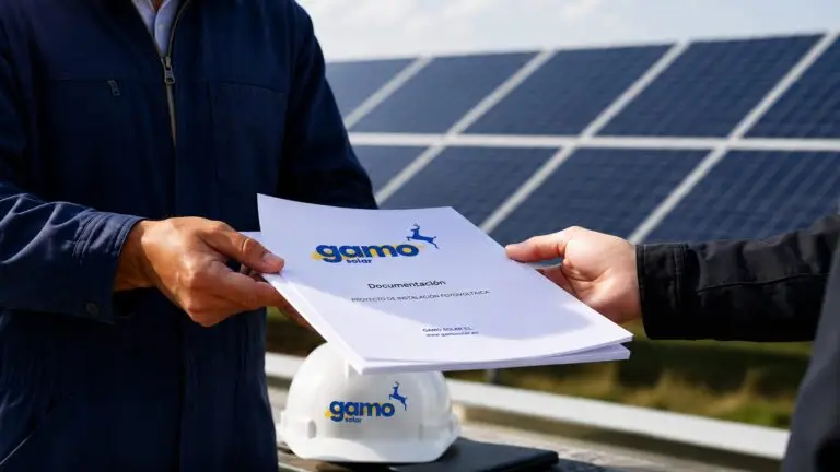 Técnico entregando la documentación de garantía de los paneles fotovoltaicos — Gamo Solar