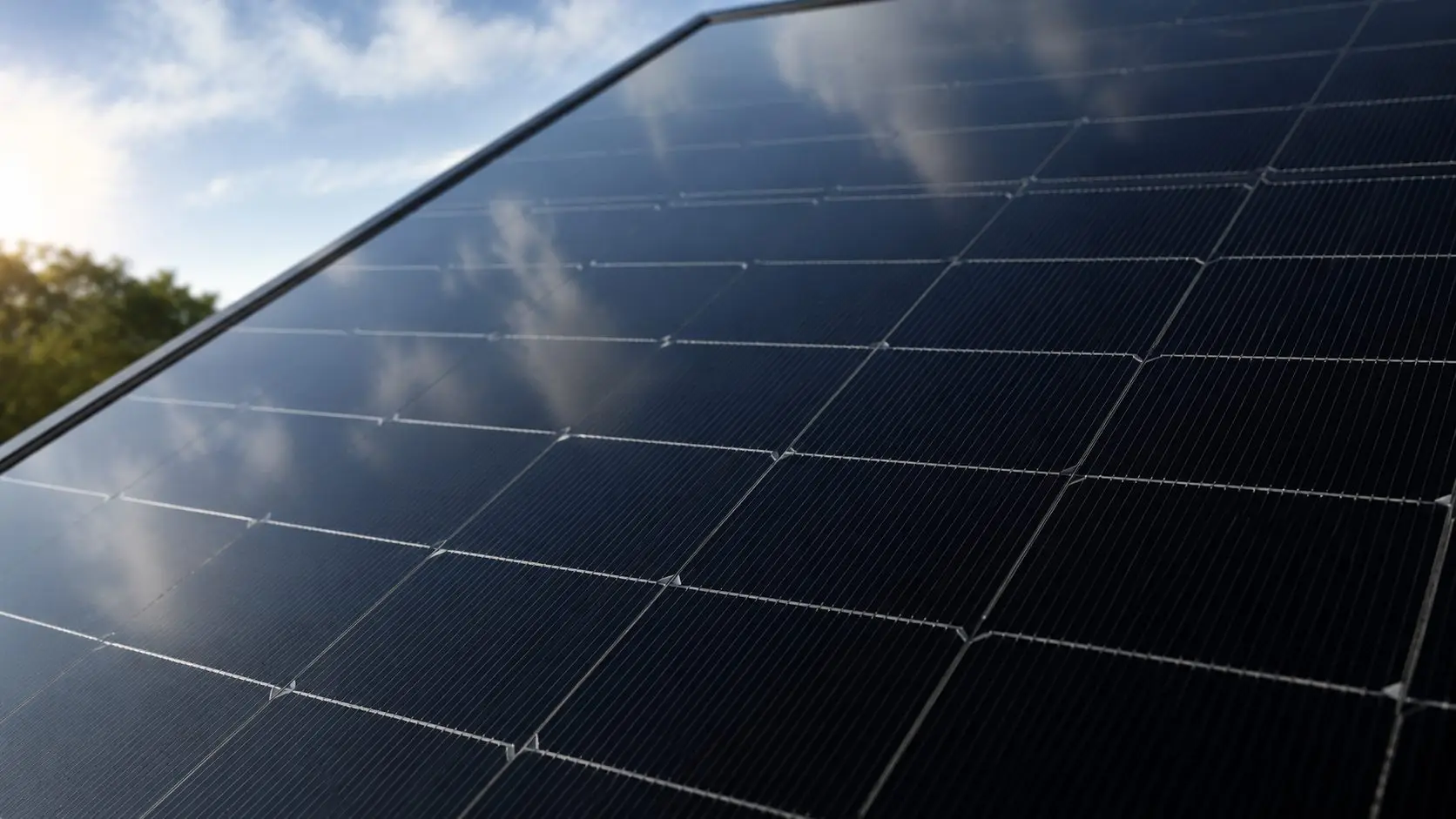 Detalle de un módulo fotovoltaico premium full black con células solapadas tipo teja — Gamo Solar